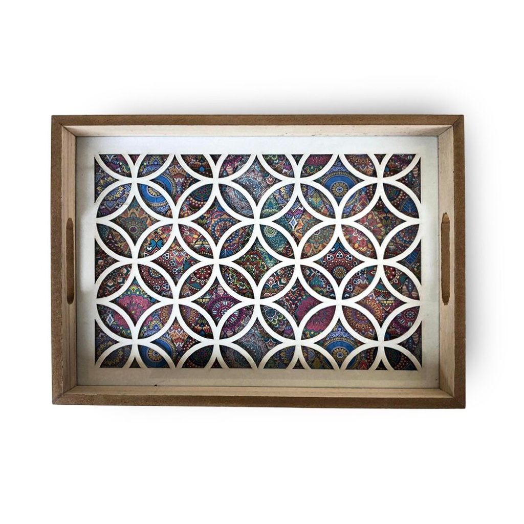 طقم صواني خشب أنيق ٢ قطعة بيد لتقديم الشاي والقهوة