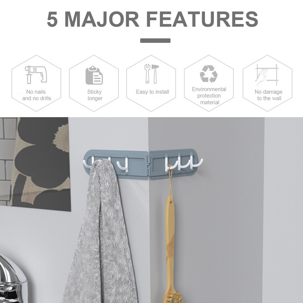 شماعة حائط 6 هوك للمطبخ والحمام وغرفة النوم بلزق دبل فيس قوي