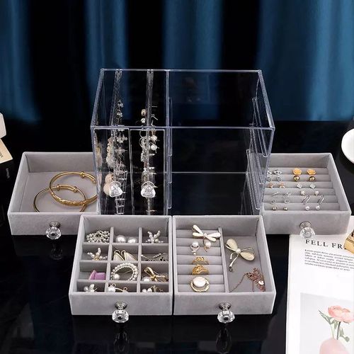 منظم اكسسوارات ومجوهرات 6 درج اكليريك للخواتم والسلاسل والحلقان