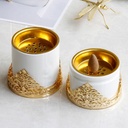 مبخرة سيراميك بقاعدة مزخرفة معدن باللون الذهبي