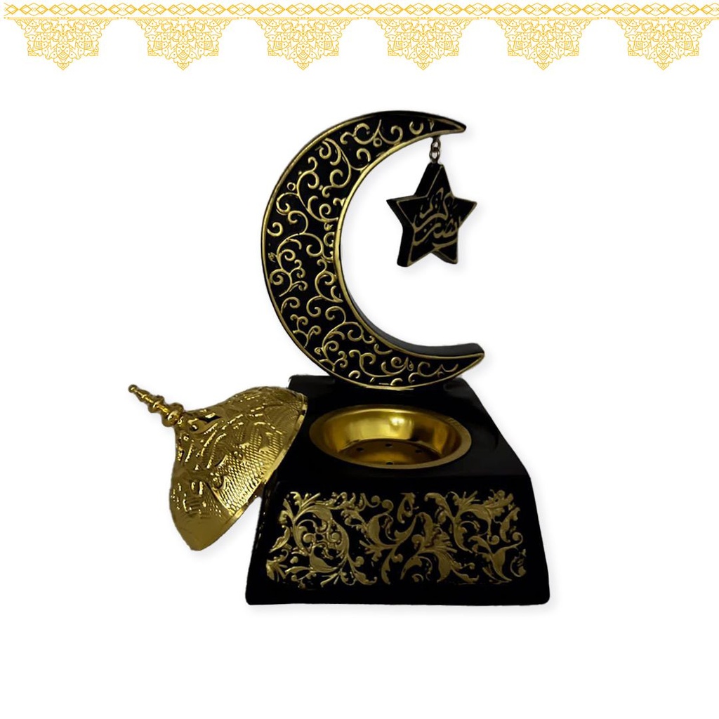 مبخرة رمضانية هلال ونجمة بغطاء ذهبي