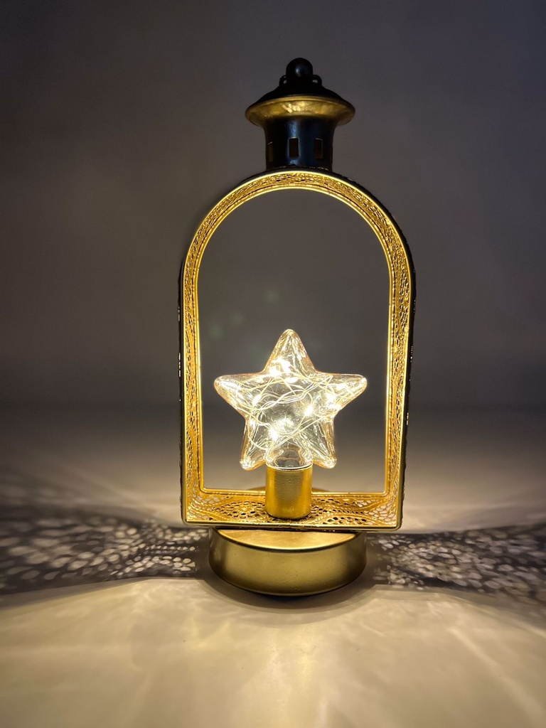 فانوس رمضاني شباك ذهبي بنجمة مضيئة