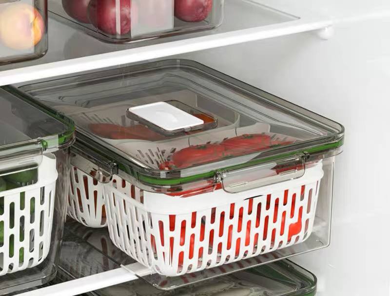 علبة ثلاجة لحفظ وتخزين الطعام اكليريك مع 2 مصفاه داخلية بغطاء محكم الغلق