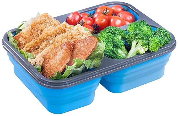 لانش بوكس سيليكون يدخل ميكرويف بغطاء محكم الغلق 3 اقسام مزود بمعلقة