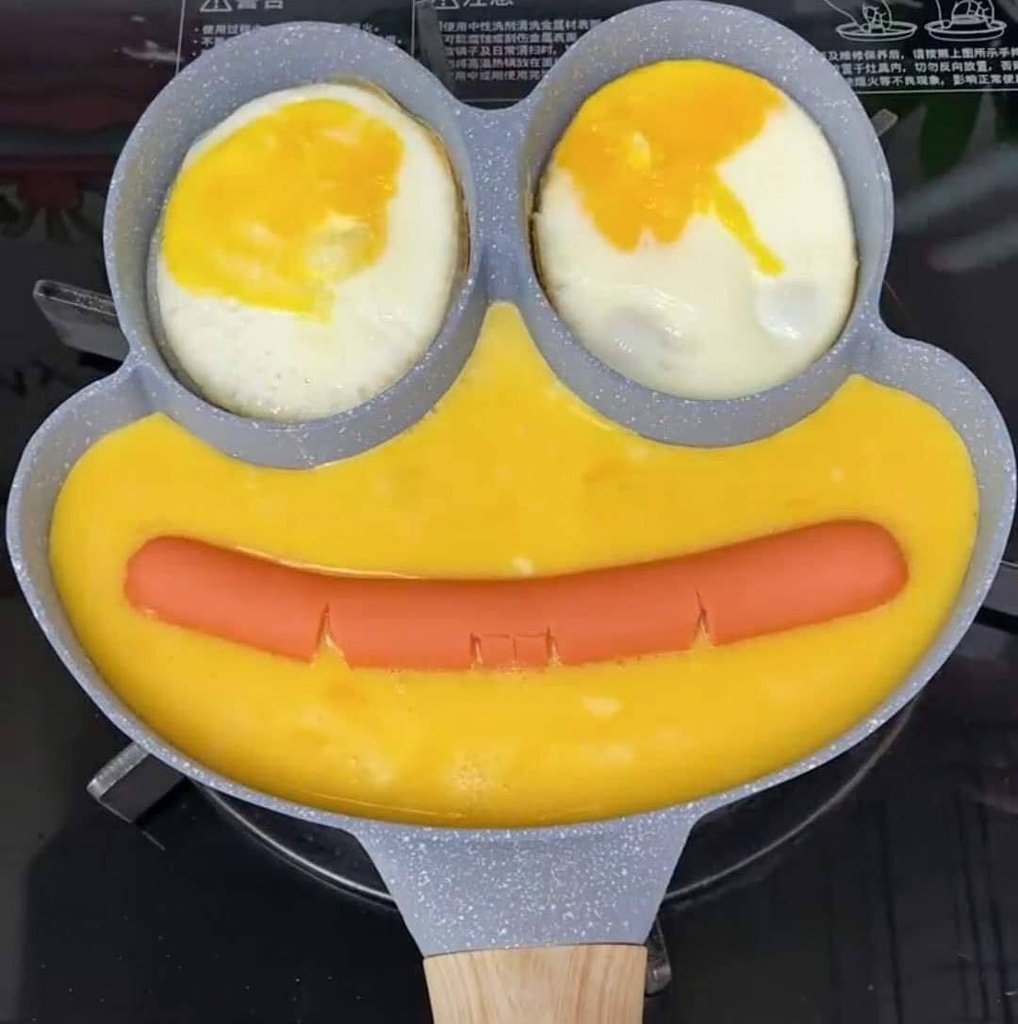 طاسة الومنيوم طبقة جرانيت غير لاصق 3 اقسام علي شكل ضفدع للبيض والسوسيس