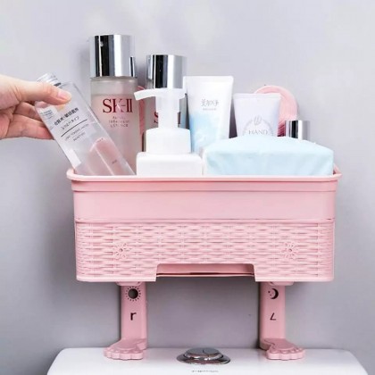 منظم وحامل لادوات الحمام فوق التواليت بدرج داخلي للشاور والصابون