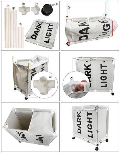 سلة غسيل مزدوجة مقسمة لفرز الملابس قابلة للطي بعجلات لسهولة الحركة بألوان جذابة