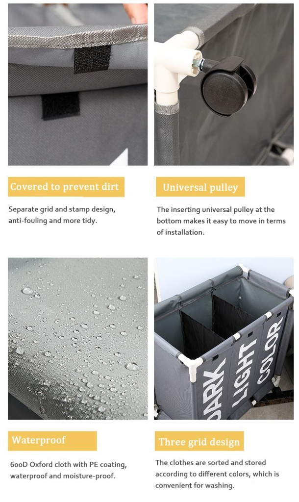 سلة غسيل مزدوجة مقسمة لفرز الملابس قابلة للطي بعجلات لسهولة الحركة بألوان جذابة