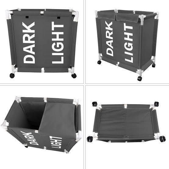 سلة غسيل مزدوجة مقسمة لفرز الملابس قابلة للطي بعجلات لسهولة الحركة بألوان جذابة