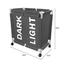 سلة غسيل مزدوجة مقسمة لفرز الملابس قابلة للطي بعجلات لسهولة الحركة بألوان جذابة