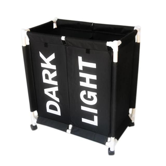 سلة غسيل مزدوجة مقسمة لفرز الملابس قابلة للطي بعجلات لسهولة الحركة بألوان جذابة