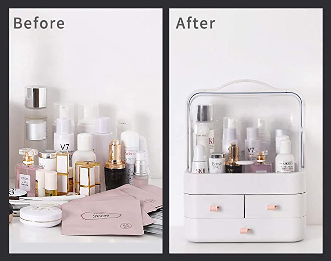 منظم 3 درج مع رف علوي للميكب وادوات العناية بالشعر والبشرة والاكسسورات