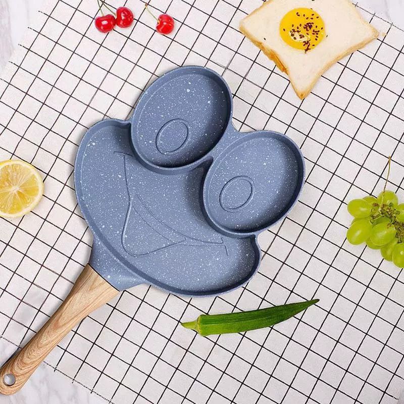 طاسة الومنيوم طبقة جرانيت غير لاصق 3 اقسام علي شكل ضفدع للبيض والسوسيس