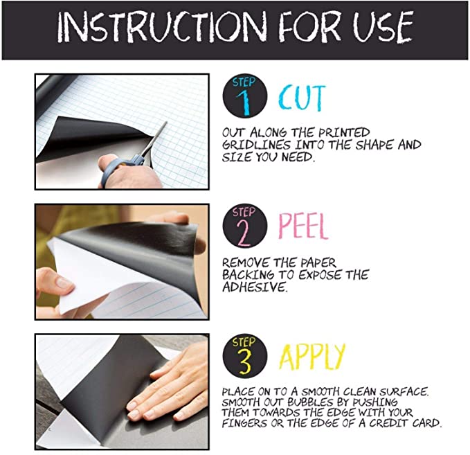 سبورة لوح اسود لاصق للدراسة والعمل والرسم مع 5 طباشير