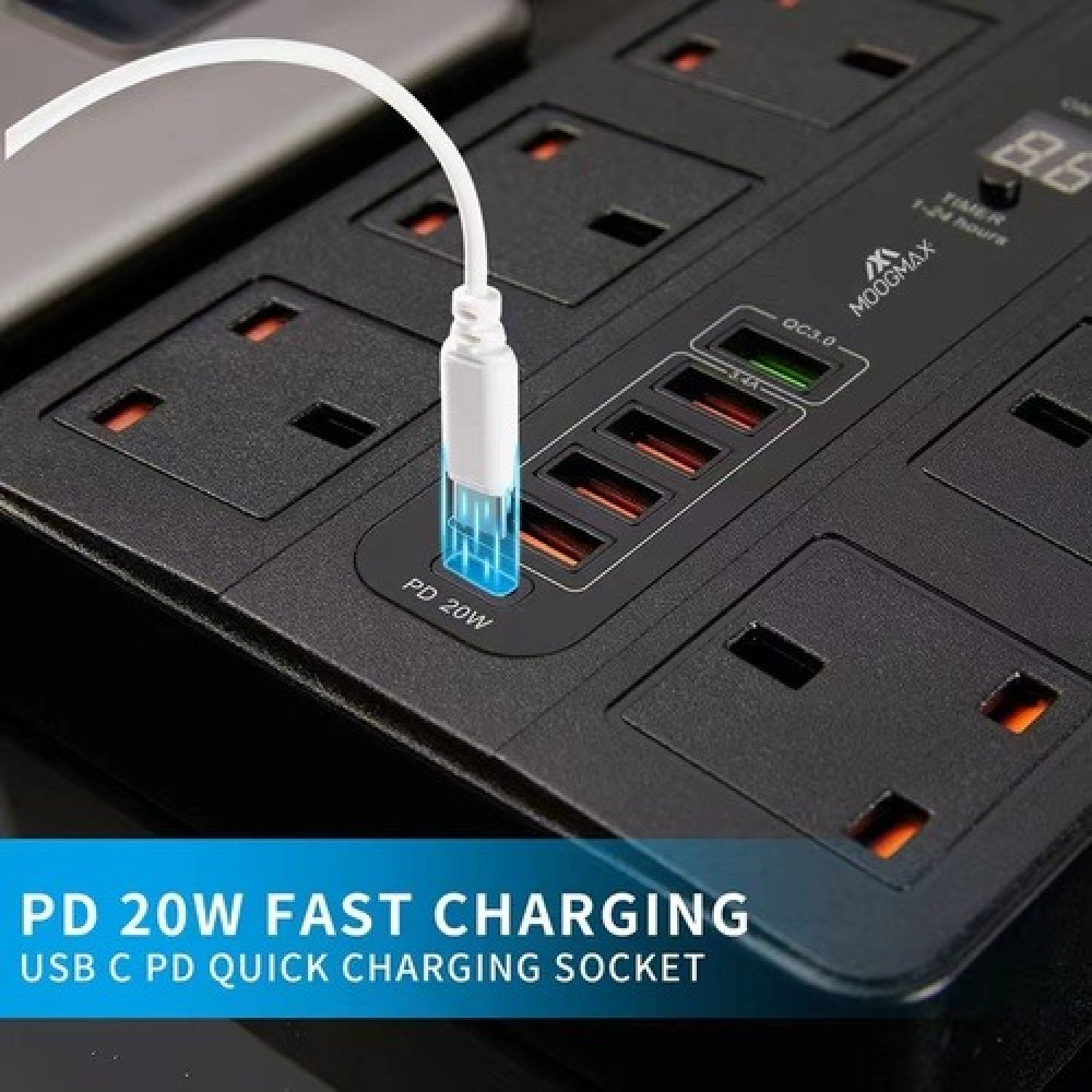 مشترك كهرباء 6 منافذ مع 6 مخارج يو اس بي و تايب سي 2500 واط