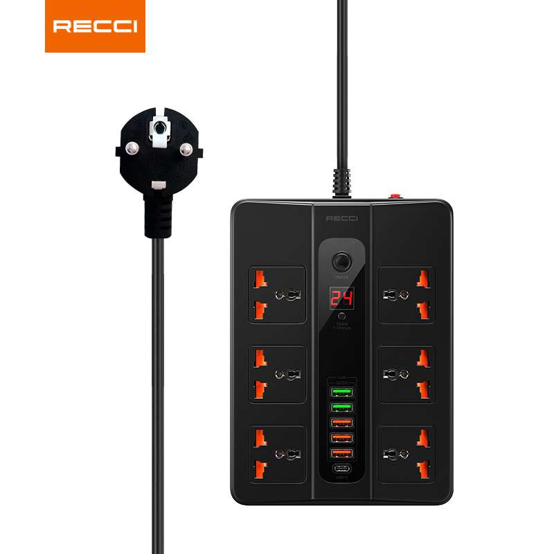 مشترك كهرباء 6 منافذ مع 6 مخارج يو اس بي و تايب سي 2500 واط