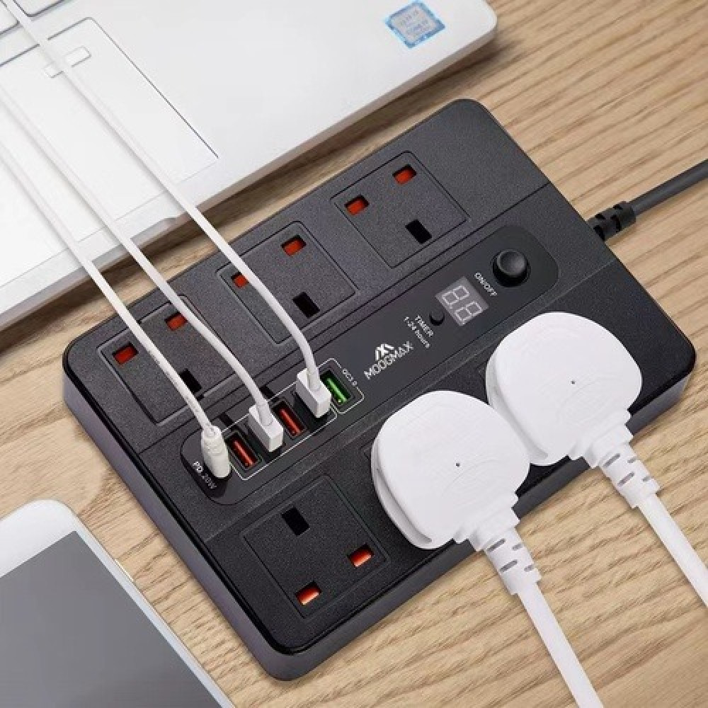 مشترك كهرباء 6 منافذ مع 6 مخارج يو اس بي و تايب سي 2500 واط