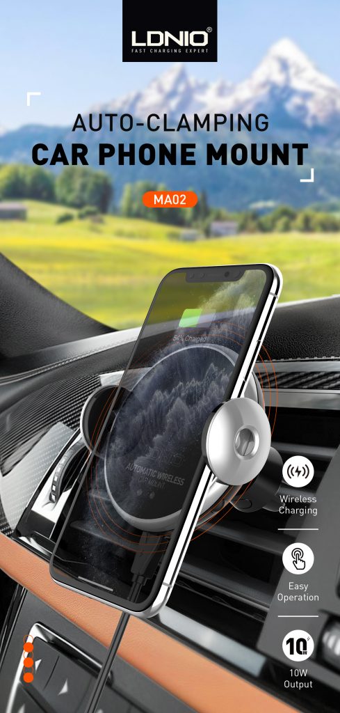 حامل وشاحن موبايل وايرليس سريع للسيارة يثبت في فتحات التهوية