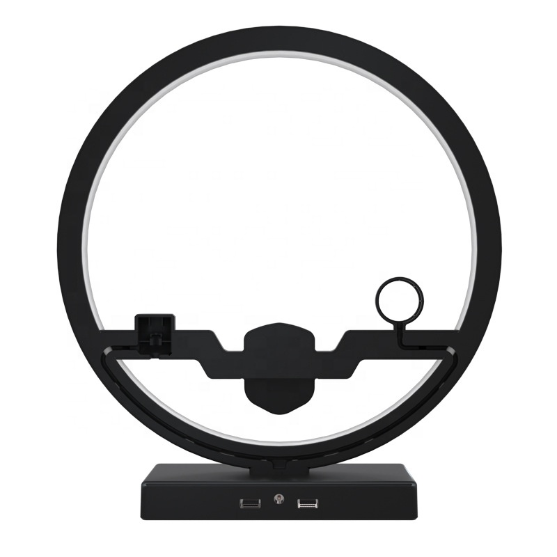 رينج لايت مكتبي وشاحن لاسلكي ثلاثي للموبايل والساعة والايربودز