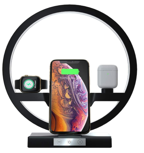 رينج لايت مكتبي وشاحن لاسلكي ثلاثي للموبايل والساعة والايربودز
