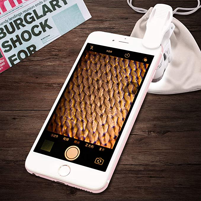 عدسة موبايل ميكروسكوب مكبره حتي 60 مره بإضاءة ليد لجميع انواع الاجهزة