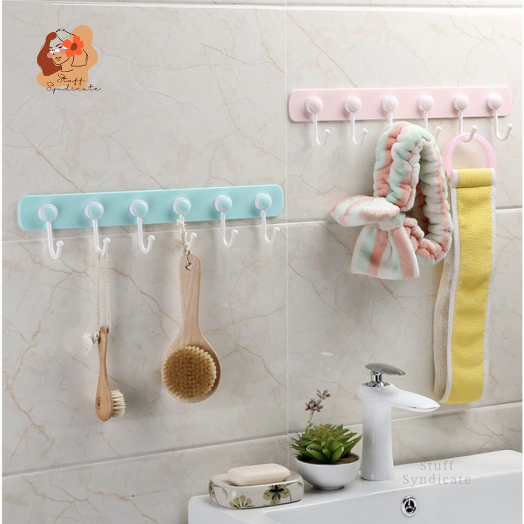 شماعة حوائط ٦ هوك دواره ذاتيه اللصق للمطبخ والحمام وغرف النوم وخلف الابواب