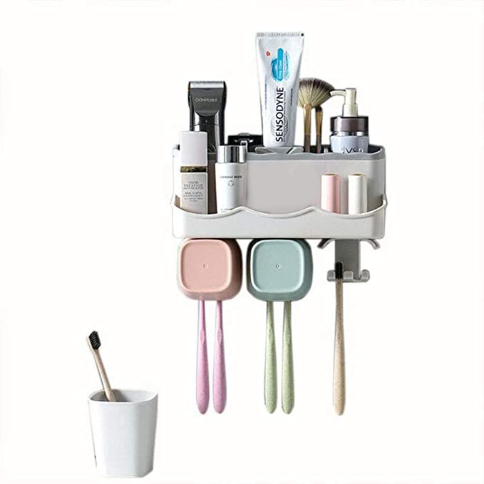 منظم فرش الاسنان والمعجون وادوات الحلاقة ب 3 اكواب للغرغرة وتغطية الفرش