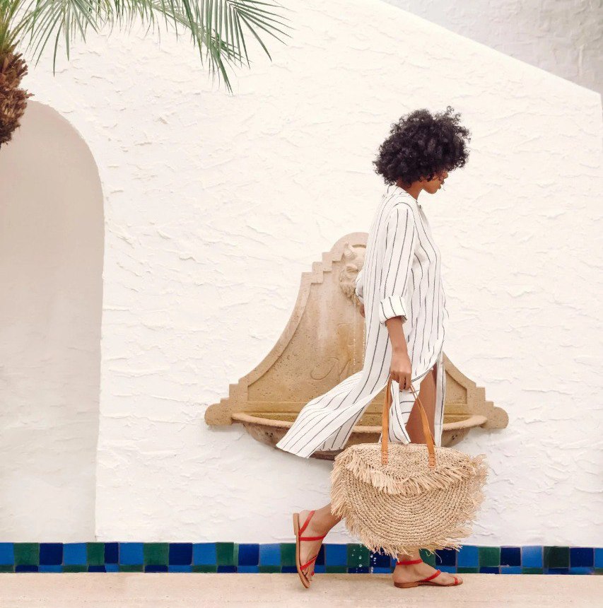 شنطة بحر شيك من خيوط الخوص لاستكمال اكسسوارات البحر والاستمتاع