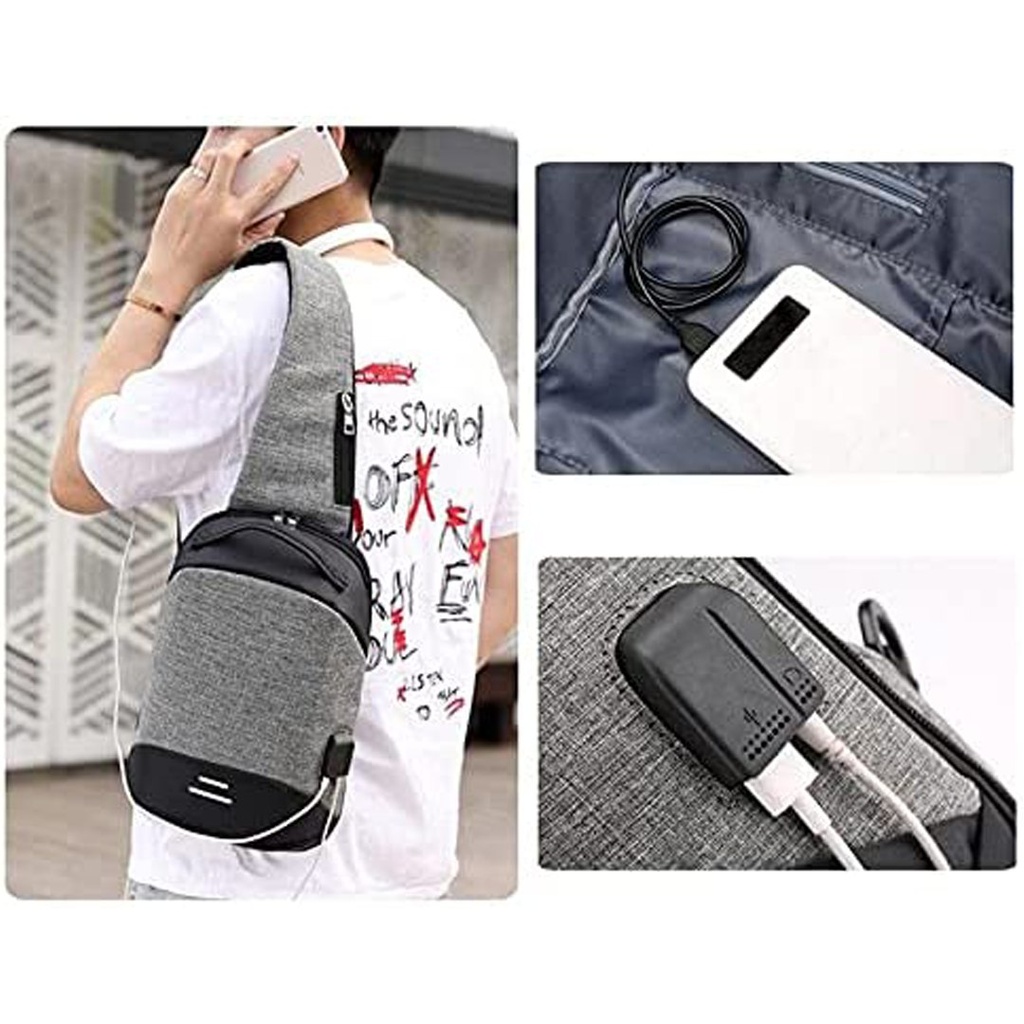 شنطة كتف رجالي وتر بروف برقم سري ووصلة يو اس بي لشحن الموبايل والايربودز