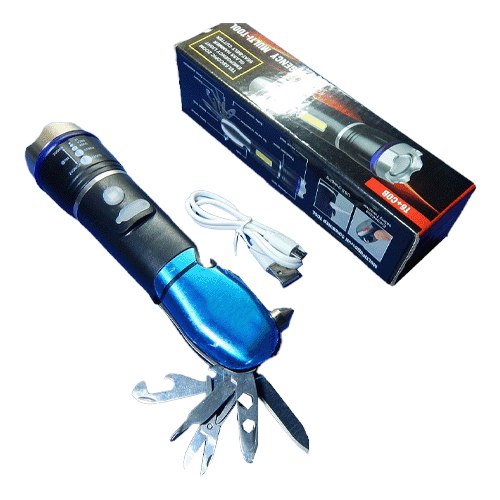 مصباح ليد وسويس نايف وسكين ومفك وفتاحة وكاسر زجاج طوارئ