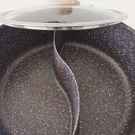 حلة جرانيت غير لاصق عميقة مقسمة لجزئين بمقبض خشبي عازل للحراره 28 سم