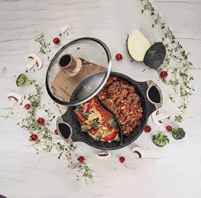 حلة جرانيت غير لاصق عميقة مقسمة لجزئين بمقبض خشبي عازل للحراره 28 سم