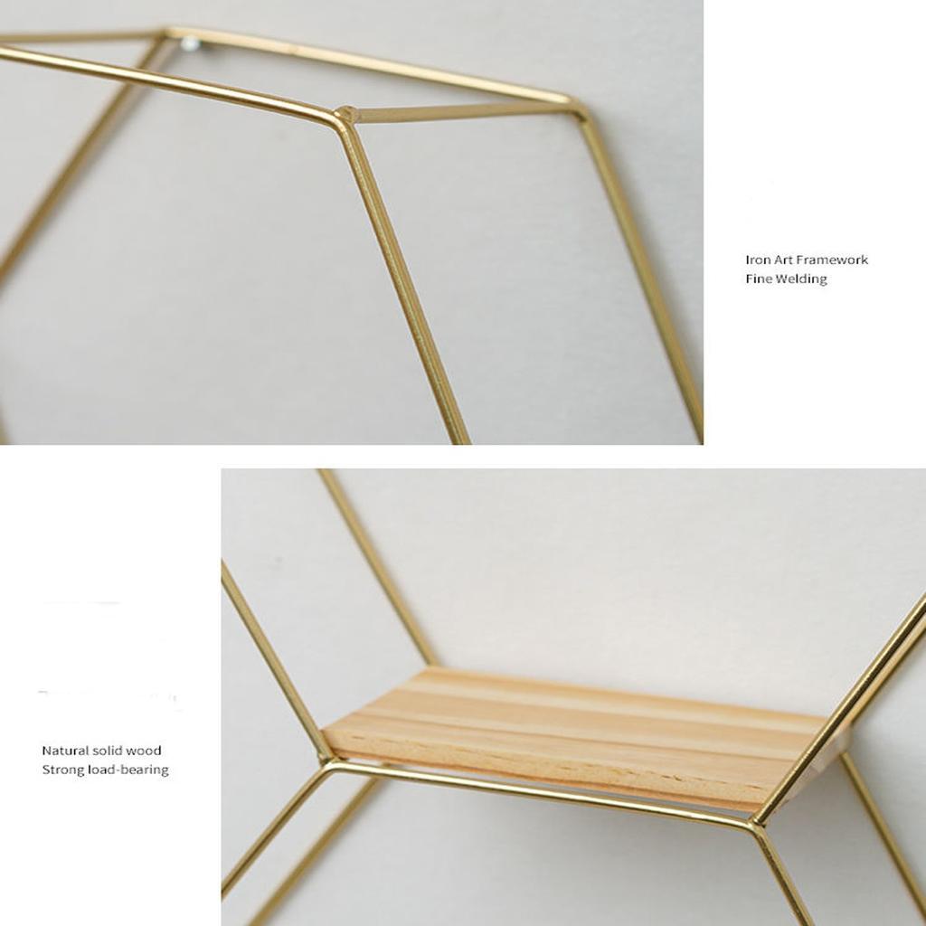 رف حائط سداسي معدن مطلي باللون الذهبي لتجديد ديكور البيت