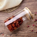 علبة دائرية اكليريك شفاف لحفظ البقوليات والمكسرات بغطاء خشب