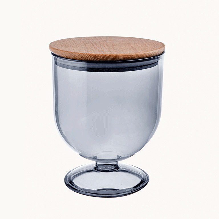 كأس لتقديم وحفظ الكاندي والشوكولاته والمكسرات اكليريك شفاف بغطاء خشب