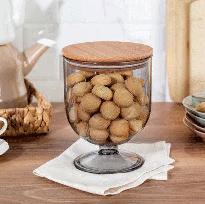 كأس لتقديم وحفظ الكاندي والشوكولاته والمكسرات اكليريك شفاف بغطاء خشب