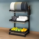 مطبقية استانلس ستيل ٣ رف لتنظيم وتجفيف الاواني بحوامل وعليقات جانبية للشوك والسكاكين وألواح التقطيع