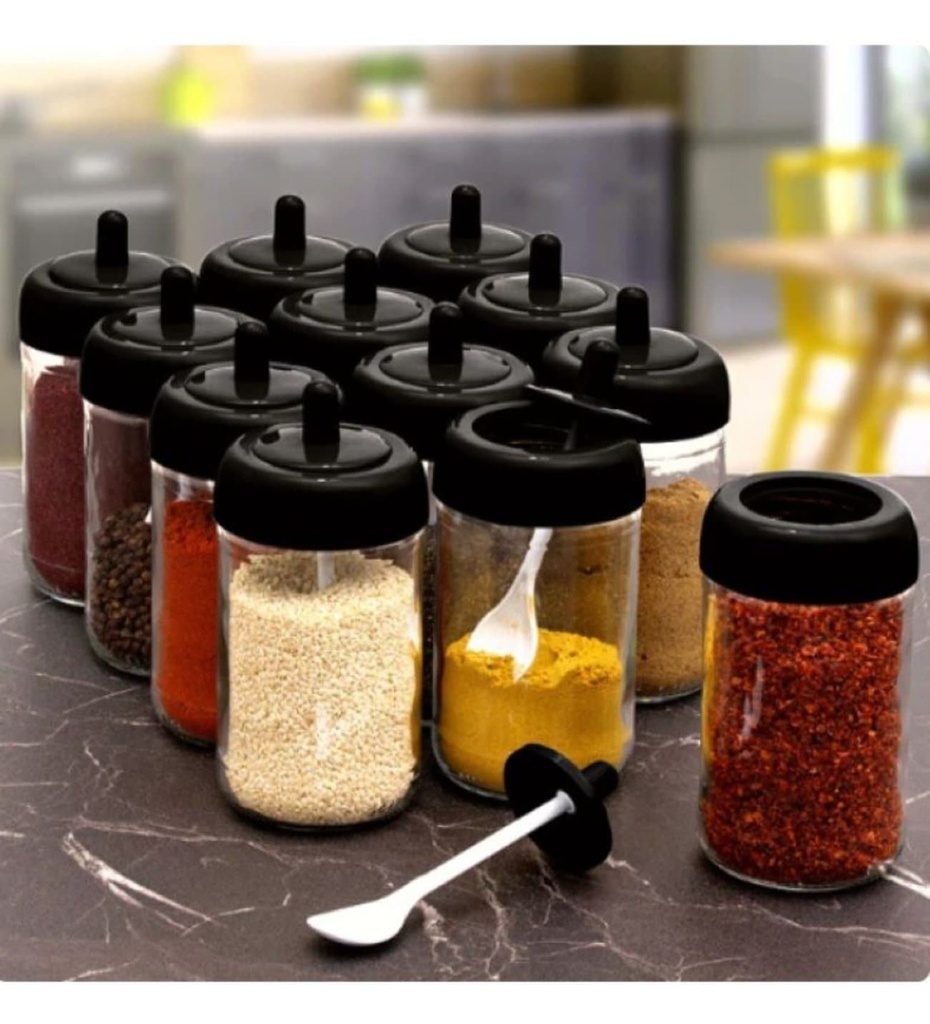 طقم توابل دوار 7 قطع بحامل بمعالق وفرشة للزيت لسهولة الاستخدام