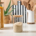 علبة ومنظم اكليريك لحفظ وتخزين الحبوب والبقوليات بغطاء خشبي تسع حتي 2.3 لتر