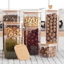 طقم علب 3 قطع بمقاسات مختلفة لحفظ وتخزين الارز والحبوب والبقوليات بغطاء شكل خشبي محكم الغلق