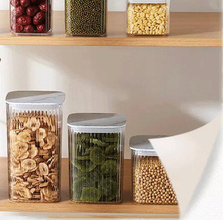 طقم علب 3 قطع بمقاسات مختلفة لحفظ وتخزين الارز والحبوب والبقوليات بغطاء شكل خشبي محكم الغلق