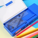 مقلمة لحفظ وتنظيم الاقلام والالوان مقسمة من الداخل ومزودة ببراية ومكان مخصص للاستيكة وتقويم شهري