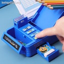 مقلمة لحفظ وتنظيم الاقلام والالوان مقسمة من الداخل ومزودة ببراية ومكان مخصص للاستيكة وتقويم شهري