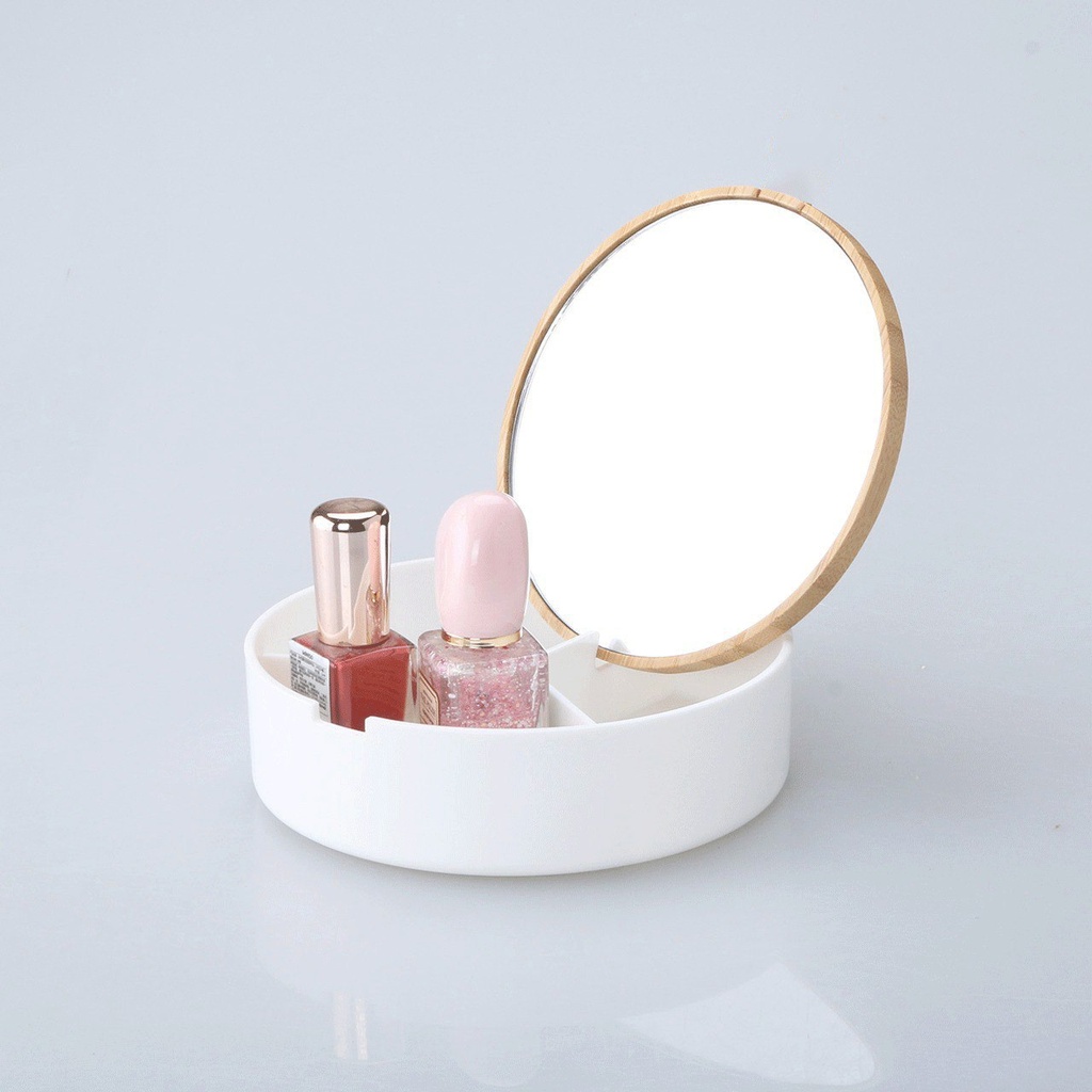 علبة اكليريك ومرايا مقسمة لتنظيم الاكسسورات والمجوهرات بغطاء خشبي