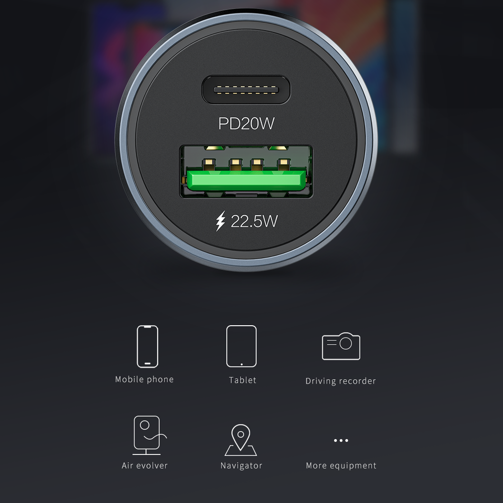 شاحن سيارة سريع مزدوج بمخرجين يو اس بي وتايب سي 42.5 واط