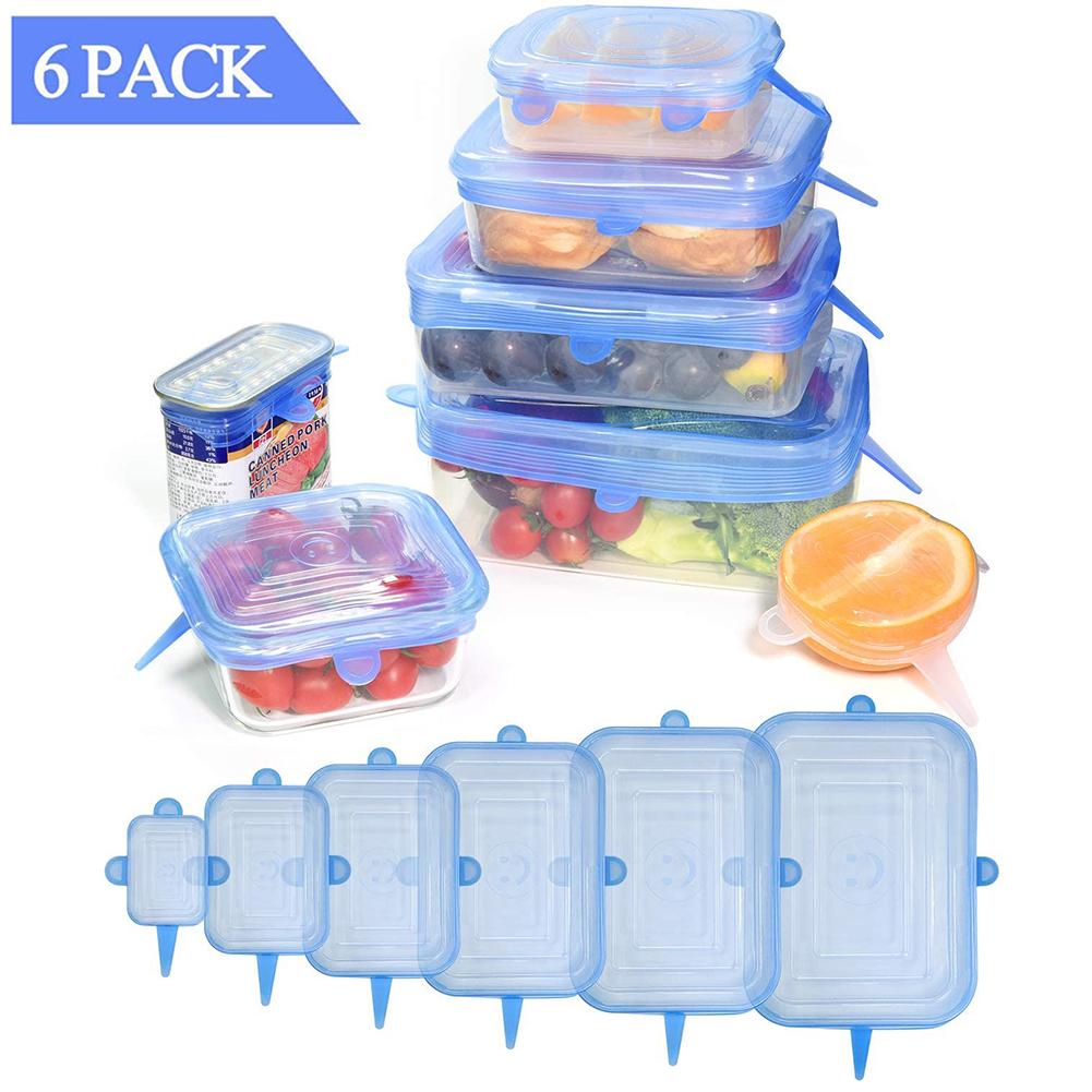 طقم سيليكون مربع لحفظ الطعام طازج استرتش مرن محكمة الغلق قابلة للتمدد وإعادة الاستخدام ٦ قطع
