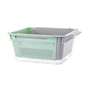 صفاية وسلة لغسيل الخضار والفاكهة قابلة للفرد مع طبق اكليريك شفاف بيدين لسهولة الحمل