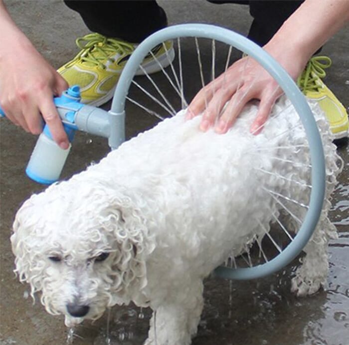 دش استحمام الكلاب دائري بخزان للصابون والشامبو تتصل بخرطوم المياه