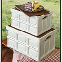 صندوق تخزين بغطاء خشبي قابل للطي للتخييم وتنظيم ادوات المنزل متعدد الاستخدام