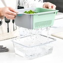 صفاية وسلة لغسيل الخضار والفاكهة قابلة للفرد والتوسعة مع طبق اكليريك شفاف بيدين لسهولة الحمل